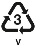 Símbolo para el cloruro de polivinilo desarrollado por la Society of the Plastics Industry para etiquetar productos de PVC para su reciclado.